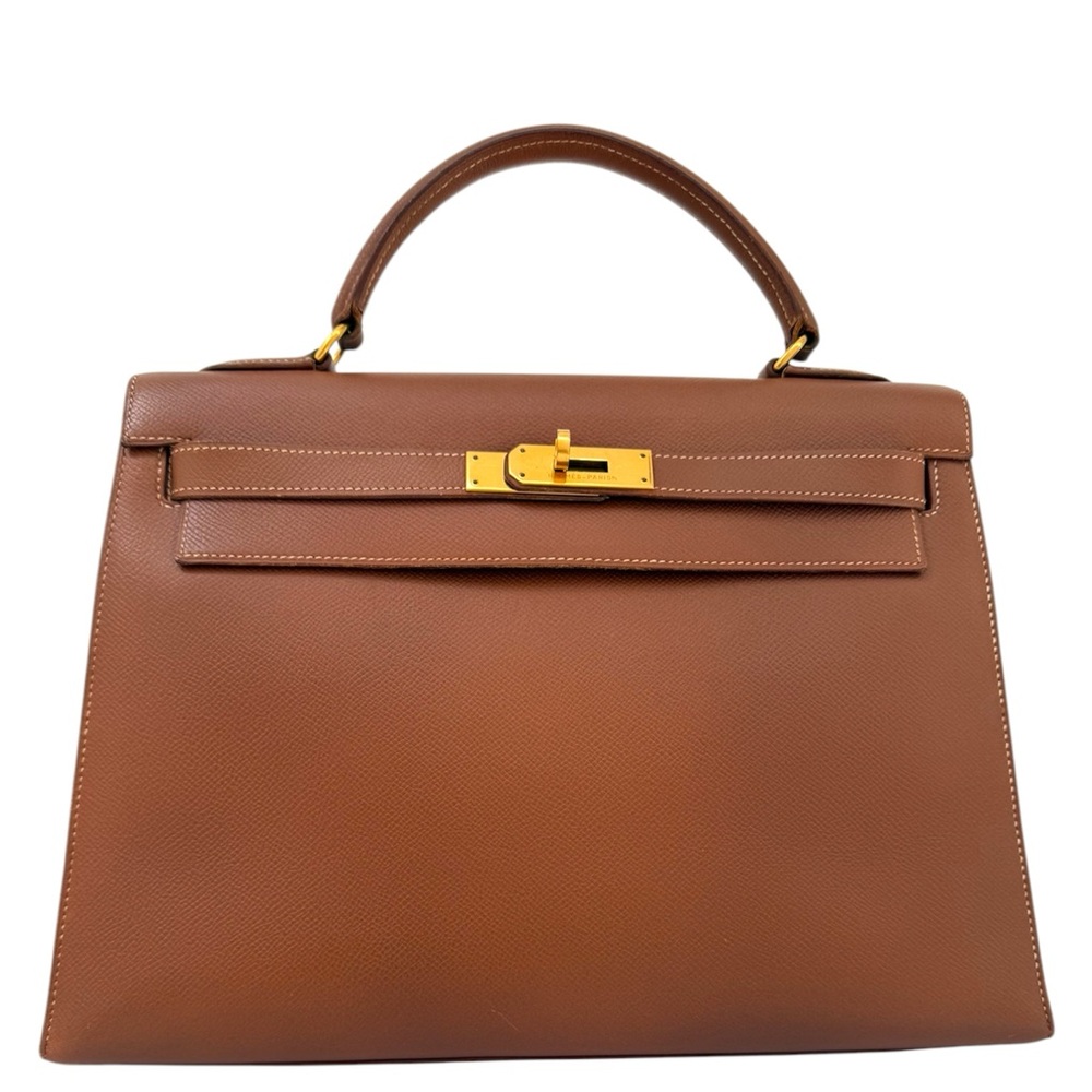 RARE Vintage HERMES Kelly 32 Gold Retourne on Gold Courchevel Leather Handbag